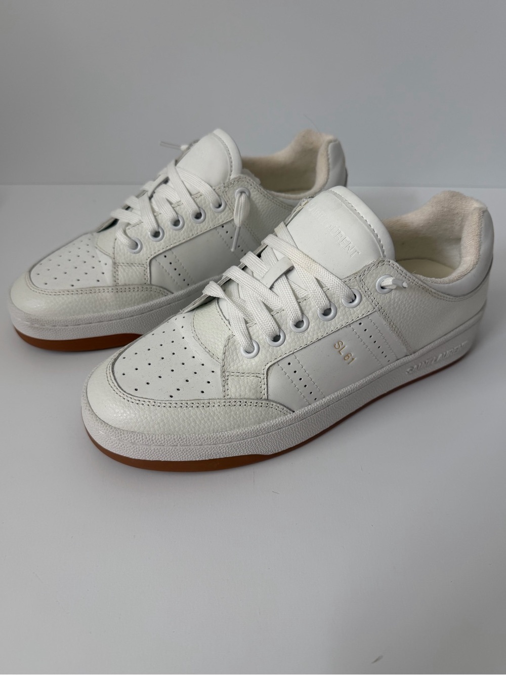 Saint Laurent SL/61 Leather Low-Top Sneakers in White/Gum, Size 39